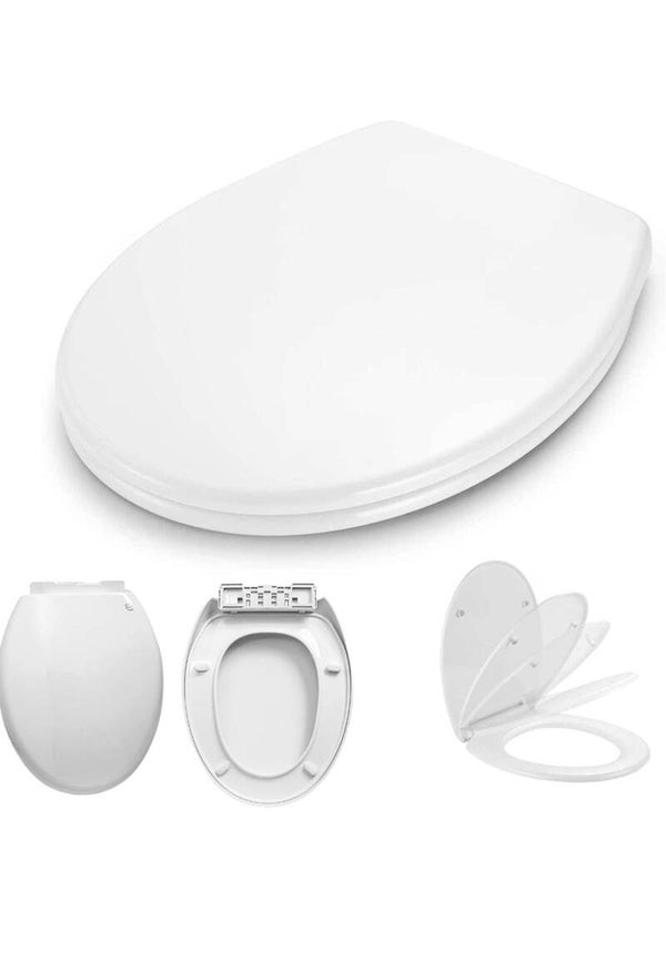 WC-Sitz, Premium Toilettendeckel antibakteriell weiß, Toilettensitz mit Absenkautomatik