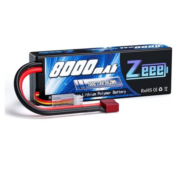 Zeee 2S Lipo Akku 7,4V 8000mAh 100C Hardcase Akku mit T-Stecker für RC Auto RC Truck RC Car Boot Truck Truggy RC Hobby
