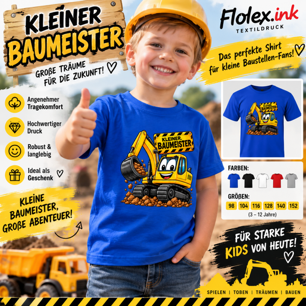 🚜💛 „Kleiner Baumeister“ – das Lieblingsshirt für kleine Baustellen-Fans!
