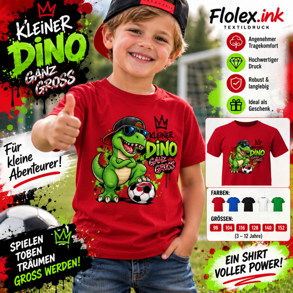 🦖⚽ Kinder-T-Shirt „Kleiner Dino – Ganz groß!“