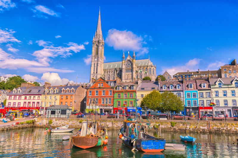 A colourful image of the town of Cobh, previously Queenstown. Taken from the water of Cork Harbour