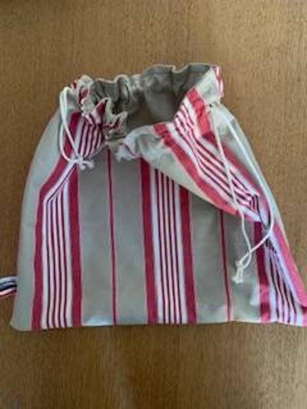 pochon grand format rayures beige et brique