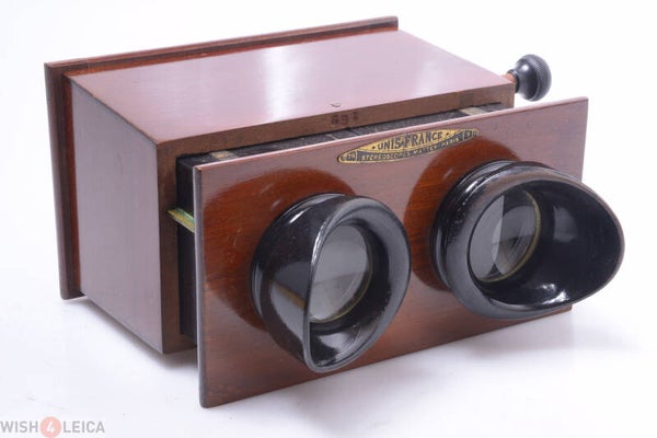 UNIS FRANCE C.1910 WALNUT 45X107MM STEREOSCOPE, STEREOSKOP STEREO VIEWER