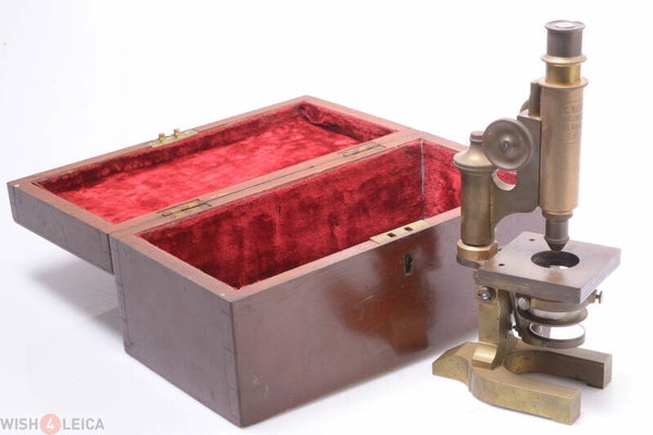 REICHERT ANTIQUE BRASS MICROSCOPE COMPOUND C.1900 W/ CASE