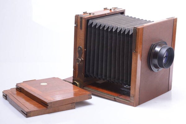 ANTIQUE 13X18 VIEW CAMERA APP. 190MM FAST LENS 2 GLASS PLATE HOLDERS