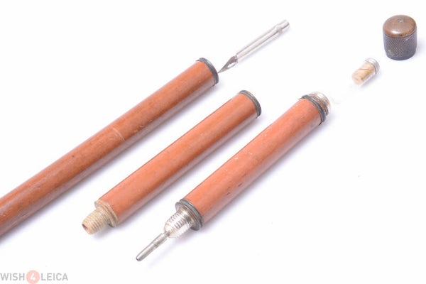 ANTIQUE CANE WALKING STICK GADGET MODEL WRITER, DRAWING ARTIST, THIMBLE, LOUPE