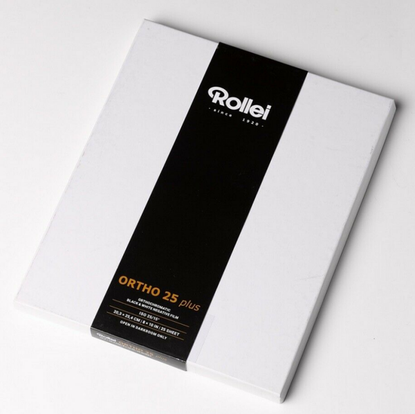 ROLLEI 8x10” CUT 25X SHEET FILM ORTHO ISO 25 PLUS BLACK & WHITE SEALED BOX