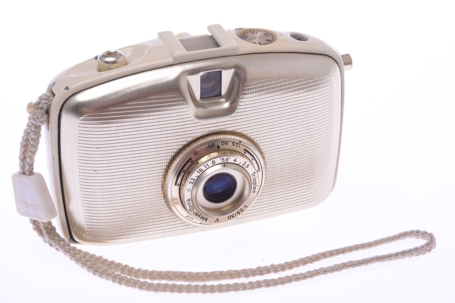 WELTA PENTI 0 WHITE/GOLD 18X24MM CAMERA MEYER TRIOPLAN 30MM LENS *NICE, READ*