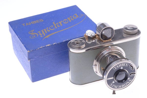 TAHBES SYNCHRONA 120 FILM 6x6 NICKEL PLATE CAMERA ALBADA FINDER 75MM LENS BOX