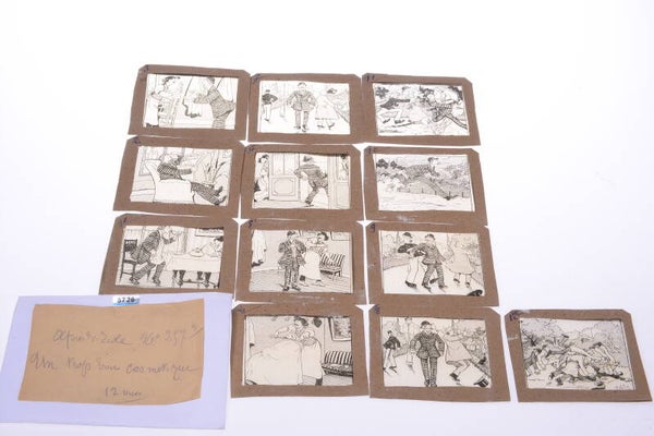 12 IMAGES c.1900 MAGIC LANTERN SCHOOL SLIDES *JOKE?* FRENCH *RARE*