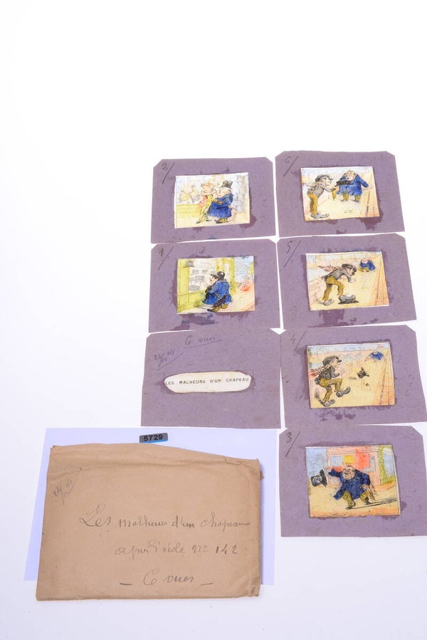 6 IMAGES c.1900 MAGIC LANTERN SCHOOL SLIDES *JOKE* *FRENCH, RARE*