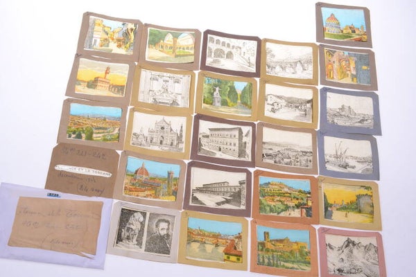 24 IMAGES c.1900 MAGIC LANTERN SCHOOL SLIDES 'FLORENCE AND TOSCANE' FRENCH