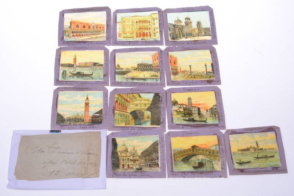 12 IMAGES c.1900 MAGIC LANTERN SCHOOL SLIDES 'FRANCE IS COMING' *FRENCH, RARE*