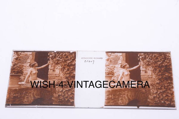 JULES RICHARD VERASCOPE NUDE, NAKED FEMALE STEREO GLASS PLATE IMAGE 45x107MM 5
