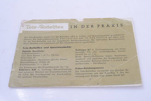 ROLLEI, TELE ROLLEIFLEX CAMERA ORIGINAL BRIEF INSTRUCTIONS MANUAL GERMAN 133-2