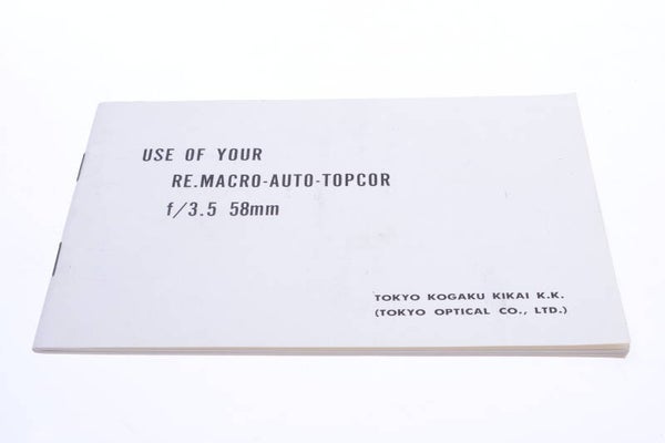 TOPCON RE MACRO AUTO TOPCOR F/3.5 58MM ORIGINAL INSTRUCTIONS MANUAL 135-1