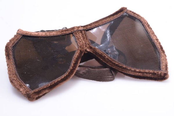 MEISS? ANTIQUE ’SLALOM’ SKI SKIYING GOGGLES BROWN MESH SIDES MILITARY? c.1940