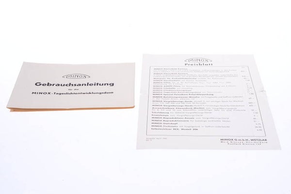 MINOX DEVELOPING TANK ORIGINAL INSTRUCTIONS MANUAL GERMAN W/ PRICE GUIDE 139-2