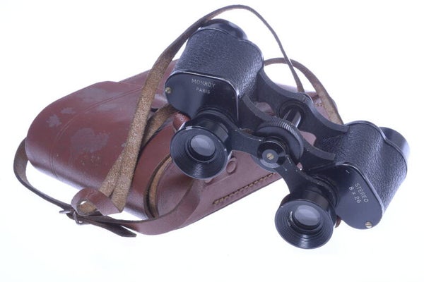 MONROY PARIS BINOCULARS 8X26 STEREO ROOF PRISM FRENCH W/ CASE & STRAP