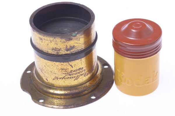 DALLMEYER MENISCUS ANTIQUE BRASS LENS ‘120MM’ 2X3” LF CAMERA W/ FLANGE