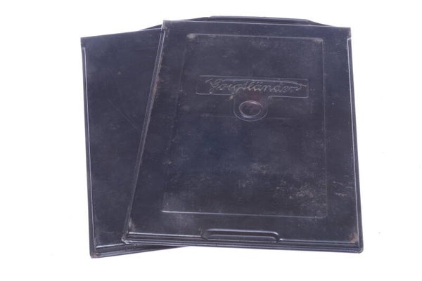 1 VOIGTLANDER, 1 UNBRANDED ANTIQUE GLASS PLATE HOLDERS FOR 9X12CM CAMERA