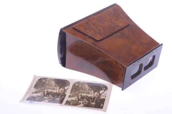 UNIS FRANCE BREWSTER TYPE 3D STEREO VIEWER ANTIQUE BURL WOOD VENEER *SCARCE*