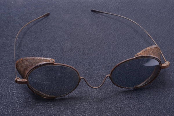 ANTIQUE GRAY COLOR SUN GLASSES WITH MASH SIDE GUARDS INDUSTRIAL RAT ROD LOOK