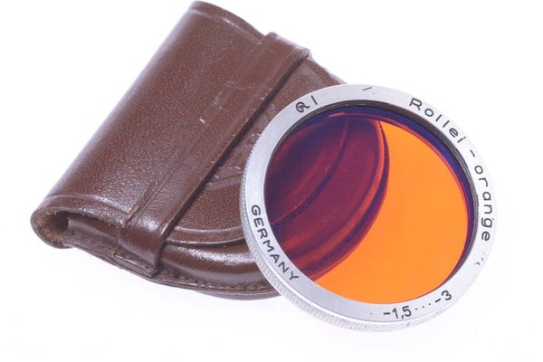 ROLLEI ROLLEIFLEX ORANGE FILTER BAY. 1, RI FOR 6X6CM TLR CAMERA W/ LTHR CASE