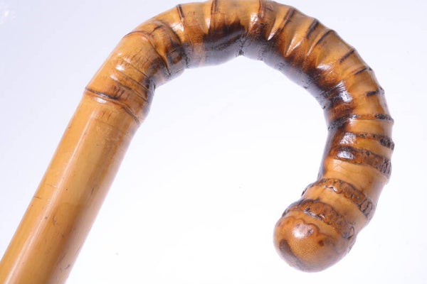 ANTIQUE CANE WALKING STICK BAMBOO HANDLE & SHAFT ARE ONE PIECE 89CM 35.03”