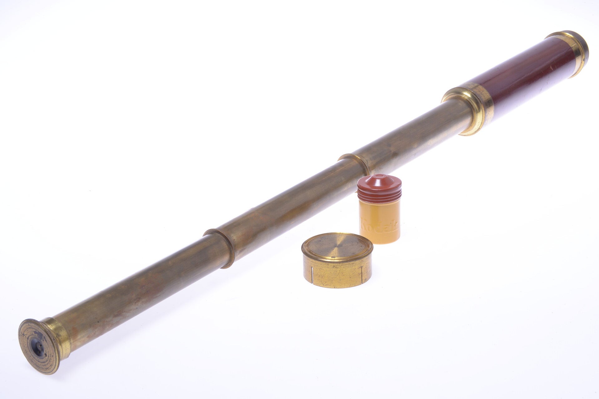 ANTIQUE MONOCULAR TELESCOPE COMPLETE BRASS & WOOD 74CM, 29.13" *C.1910*