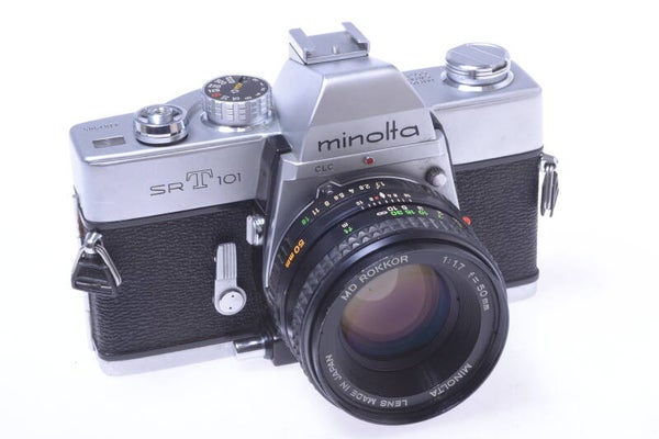 MINOLTA SRT101 35MM SLR CAMERA SET *WORKS 100%* W/ MD ROKKOR 50MM 1.7