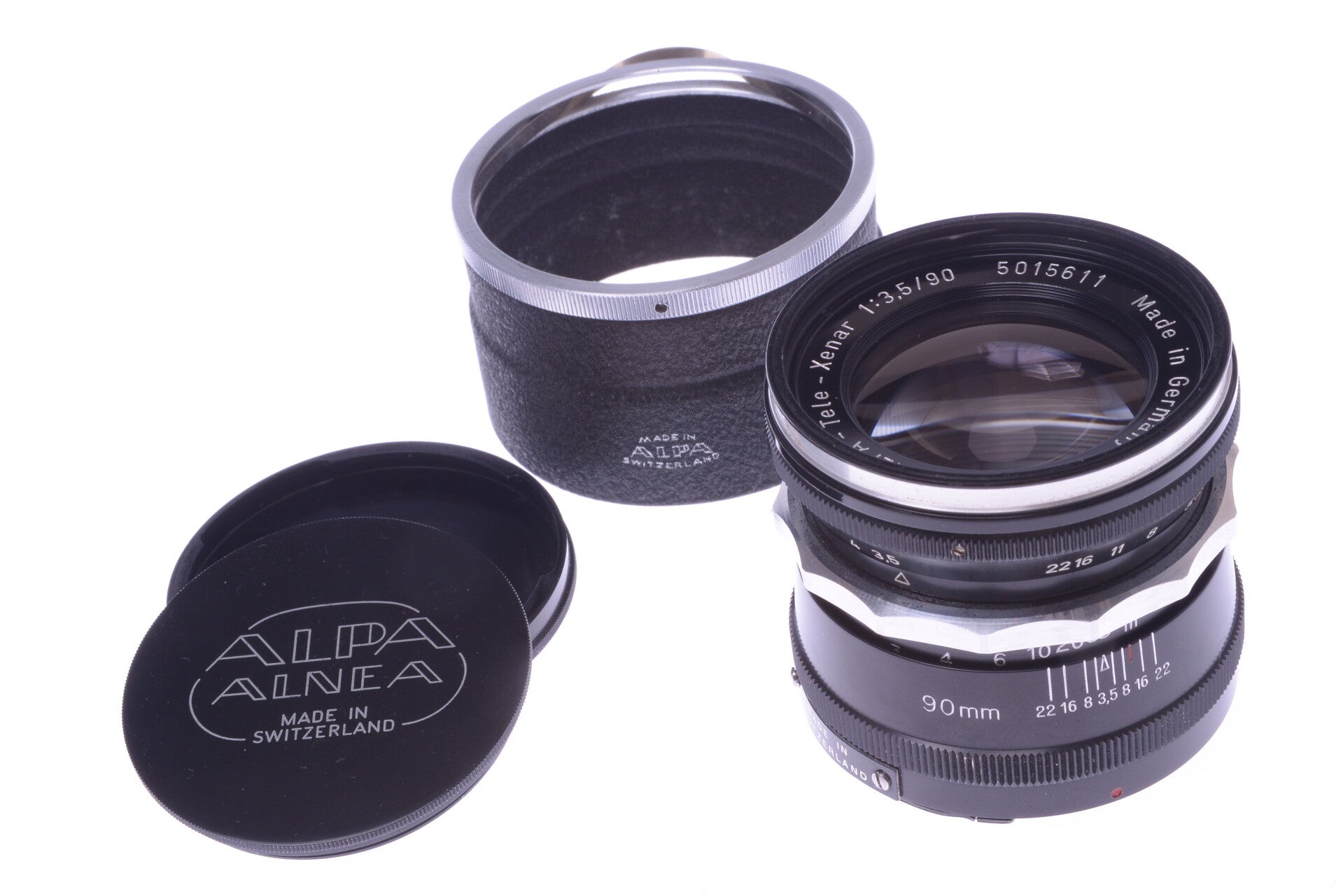 ALPA SCHNEIDER 90MM 3.5 TELE-XENAR BAY MOUNT *MINT* LENS RF CAMERA HOOD & CAPS