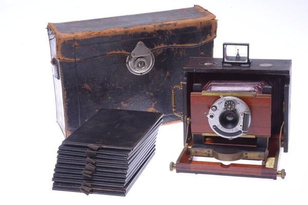 SCHRAMBACH ANTIQUE FRENCH 9X12CM GLASS PLATE CAMERA SHUTTER LENS CASE HOLDERS