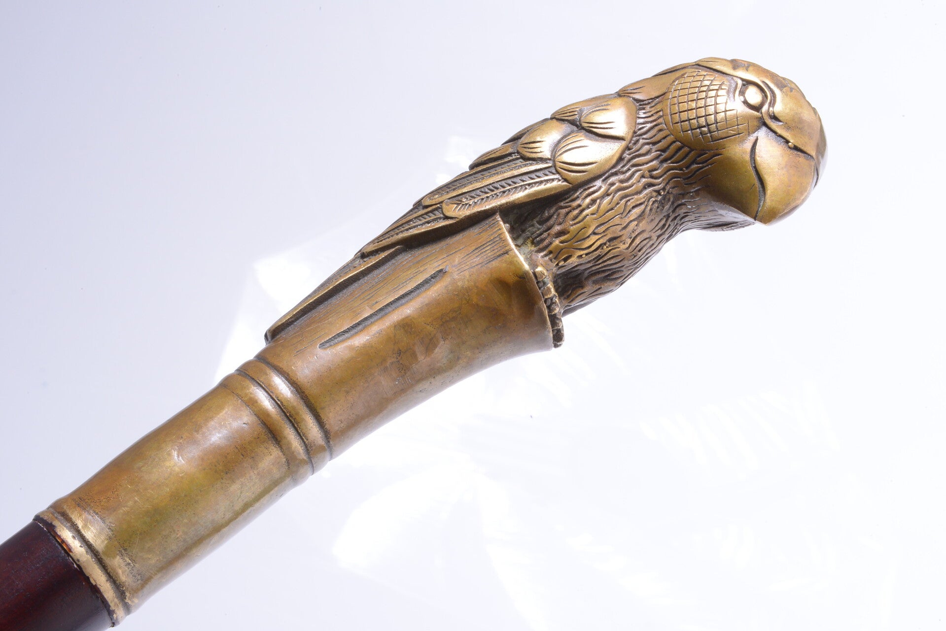 ANTIQUE CANE WALKING STICK ART NOUVEAU  BRASS PARROT HANDLE  96.5CM, 38” SHAFT