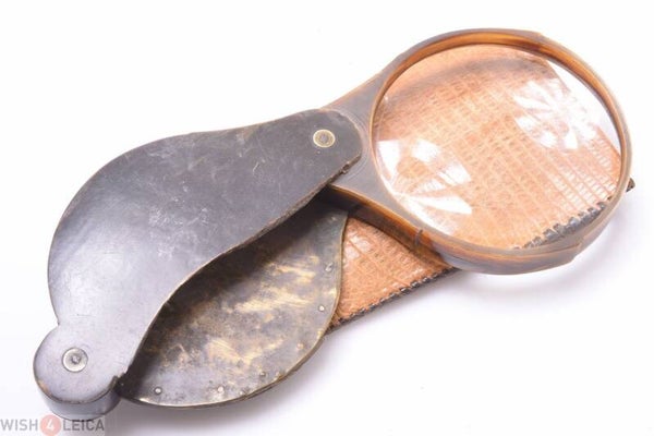 LARGE ANTIQUE 8X FOLDING MAGNIFIER, LOUPE, MAGNIFYING GLASS PROBABLY FRENCH