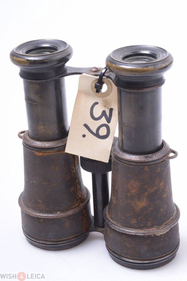 BINOCULARS DOUBLE TELESCOPE COMPASS GERMAN FRENCH ENGLISH? ANTIQUE MED. SIZE