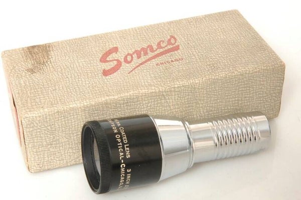 SIMPSON OPTICAL SOMCO 16MM PROJECTOR LENS 3" f/2 in MAKERS BOX