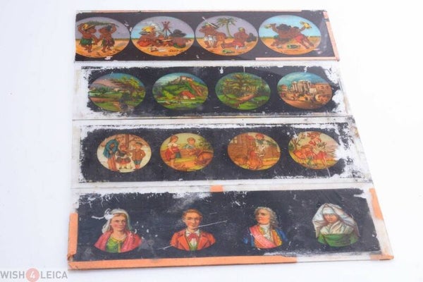 MAGIC LANTERN PROJECTION PROJEKTOR SLIDES 4 LARGE CULTURE, STORY, FACES GLASS