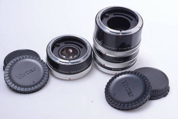 VIVITAR CANON FD FL 2X TELE CONVERTER LENS & 12MM 20MM 36MM MACRO TUBE SET