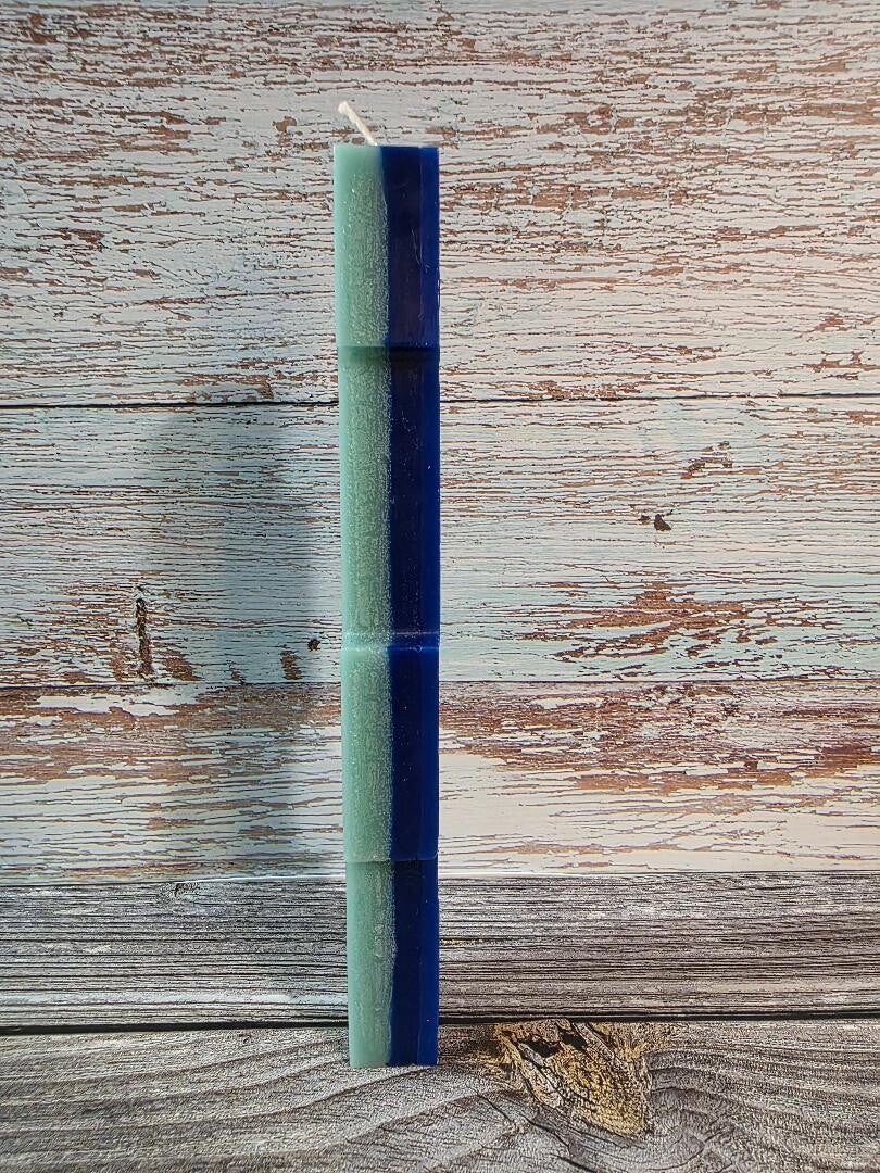 sculpted blue/green  taper candle