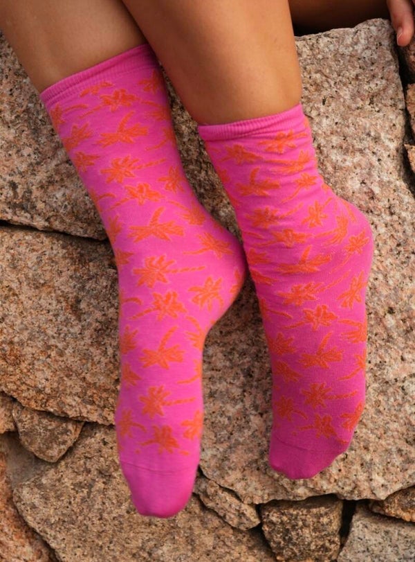 Chaussettes roses à palmier orange