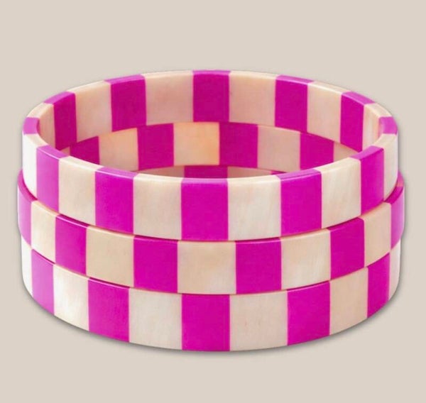 Bracelet corne 10mm rayures rose