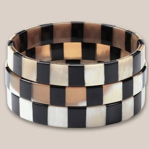 Bracelet corne 10mm rayures noires