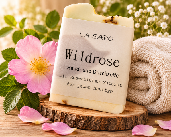 LA SAPO Wildrose – Hand- & Duschseife mit Rosenblüten-Mazerat