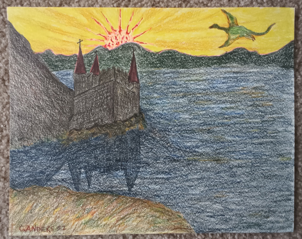 castle with flying dragon