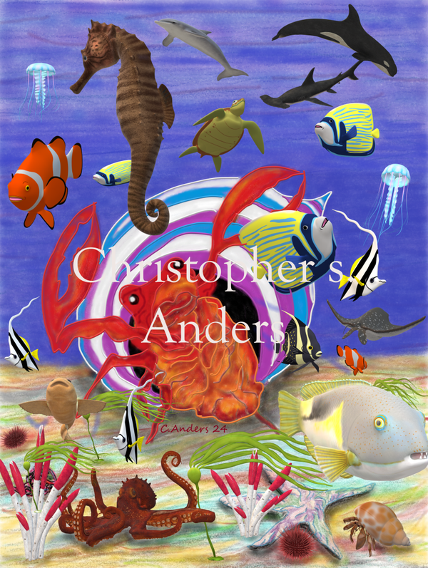 Crabby the Crab, hybrid drawing