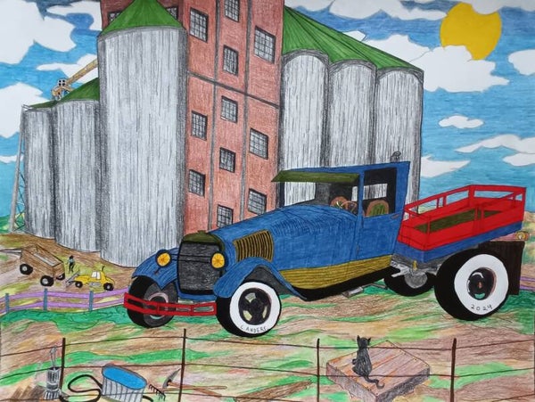 Iowa farm with truck and silos