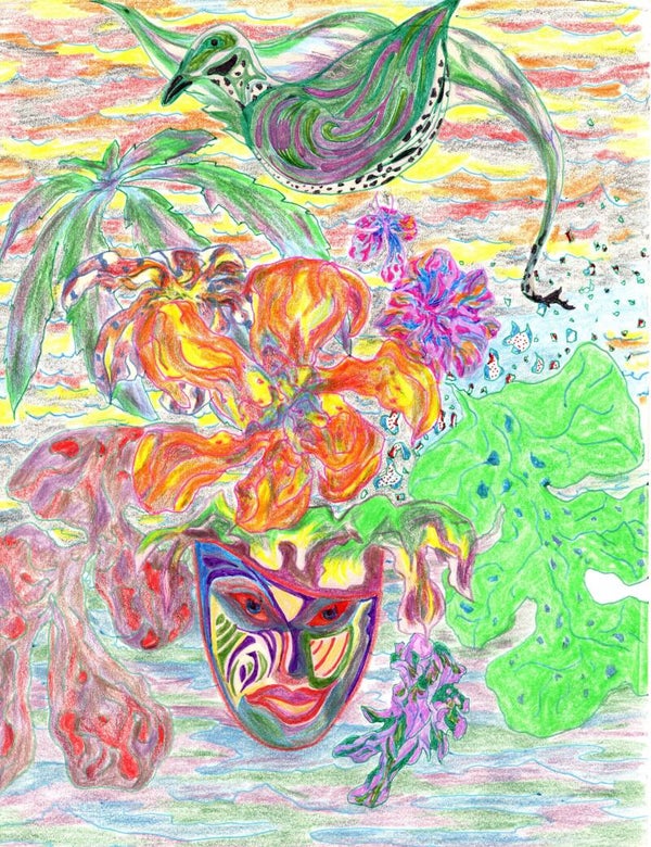 Mask face in fantasy jungle