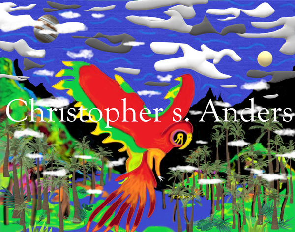 Red parrot with palms