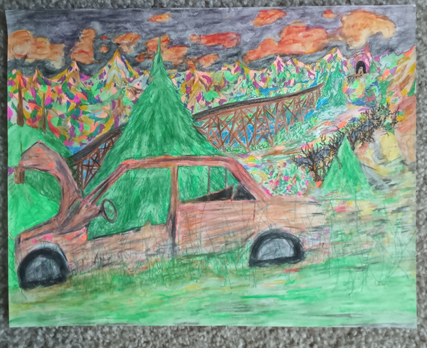 rusted car in the coast range